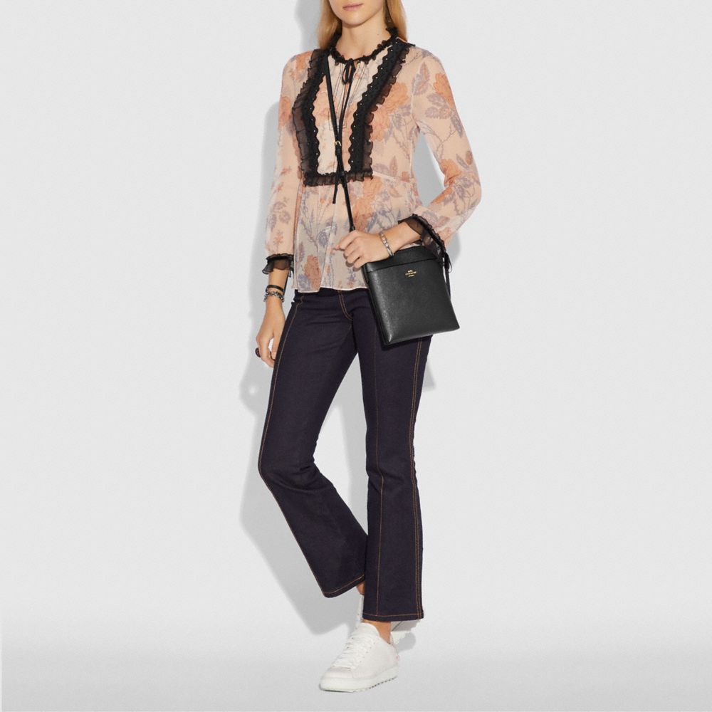 COACH®,Kitt Messenger Crossbody,Leather,Pouch,Crossbody,Logo,Gold Metal,Casual,Black,Detail View
