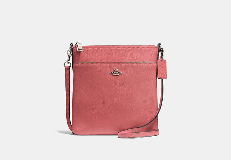 COACH®,KITT MESSENGER CROSSBODY,Crossgrain Leather,Small,Silver/Bright Coral,Front View