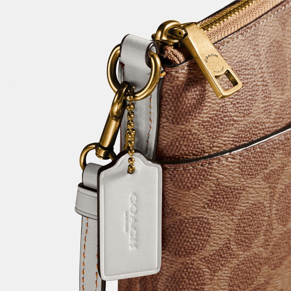 COACH®,KITT MESSENGER CROSSBODY IN COLORBLOCK SIGNATURE CANVAS,Signature Coated Canvas,Mini,Brass/Tan/Chalk,Closer View