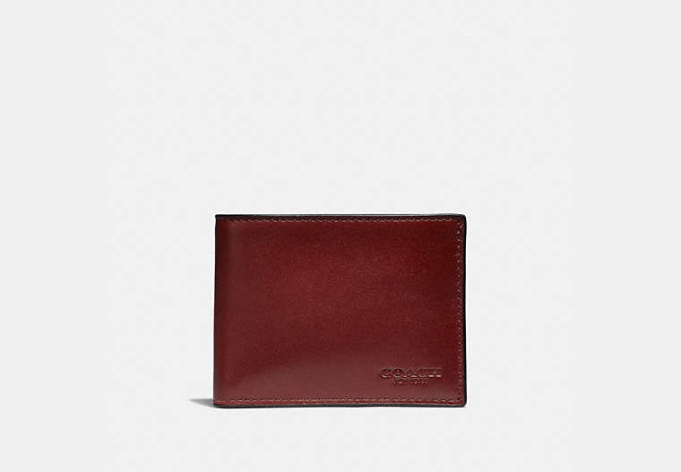 COACH®,SLIM BILLFOLD WALLET,Leather,RED CURRANT,Front View
