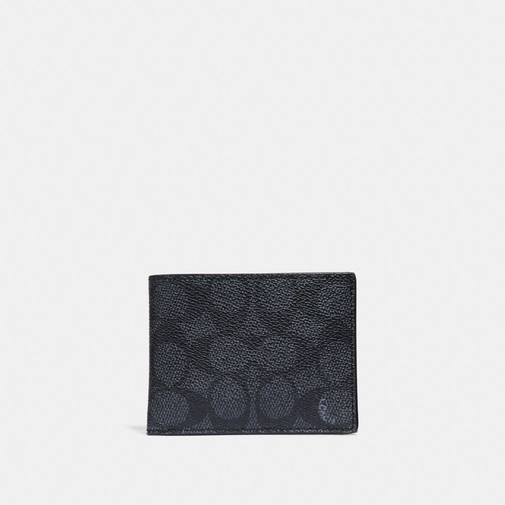 COACH®,SLIM BILLFOLD WALLET IN SIGNATURE CANVAS,Signature Coated Canvas,Charcoal,Front View