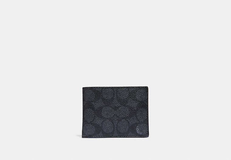 COACH®,SLIM BILLFOLD WALLET IN SIGNATURE CANVAS,Signature Coated Canvas,Charcoal,Front View