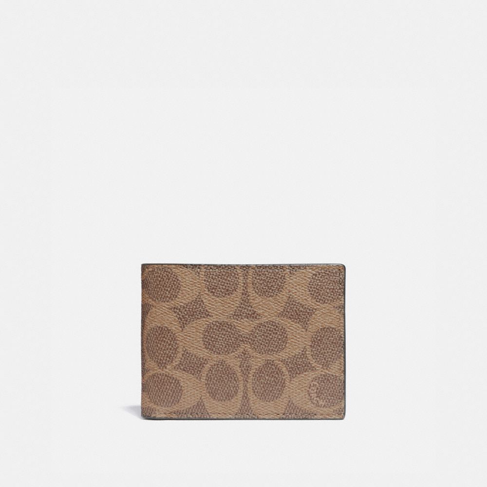 Slim billfold wallet in signature canvas with coach patch new arrivals