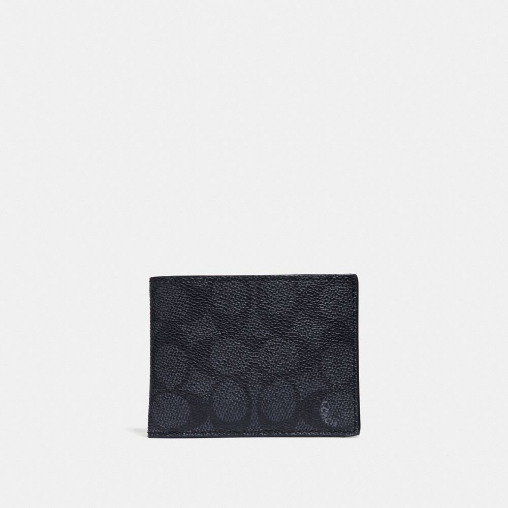 COACH®,SLIM BILLFOLD WALLET IN SIGNATURE CANVAS,Signature Coated Canvas,Midnight,Front View