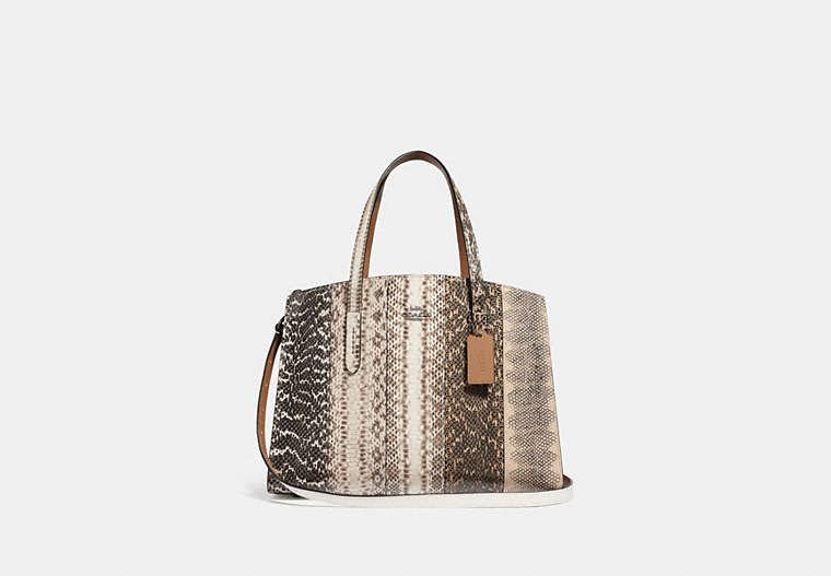 COACH®,CHARLIE CARRYALL IN OMBRE SNAKESKIN,Leather,Large,Gunmetal/NATURAL,Front View