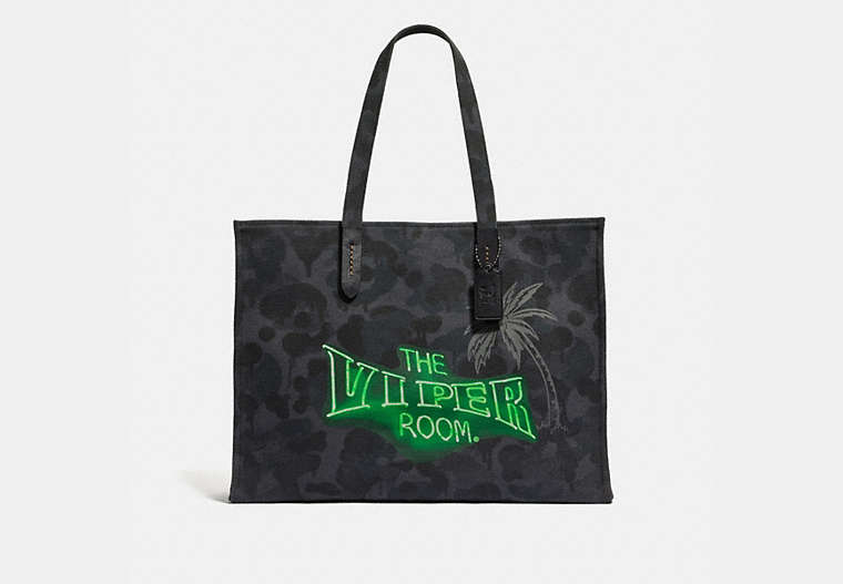 COACH®,VIPER ROOM TOTE 42 WITH CAMO PRINT,cotton,JI/Heather Grey Wild Beast,Front View