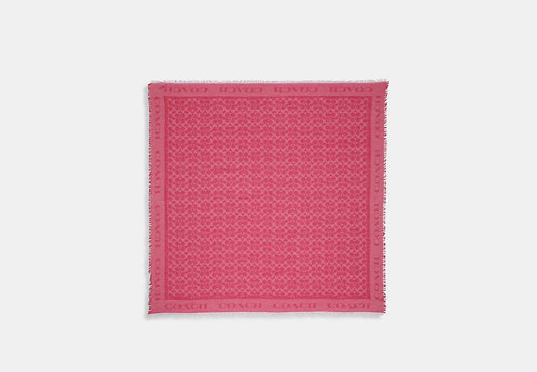 COACH®,SIGNATURE JACQUARD OVERSIZED SQUARE SCARF,cottonmodalblend,Bold Pink,Front View