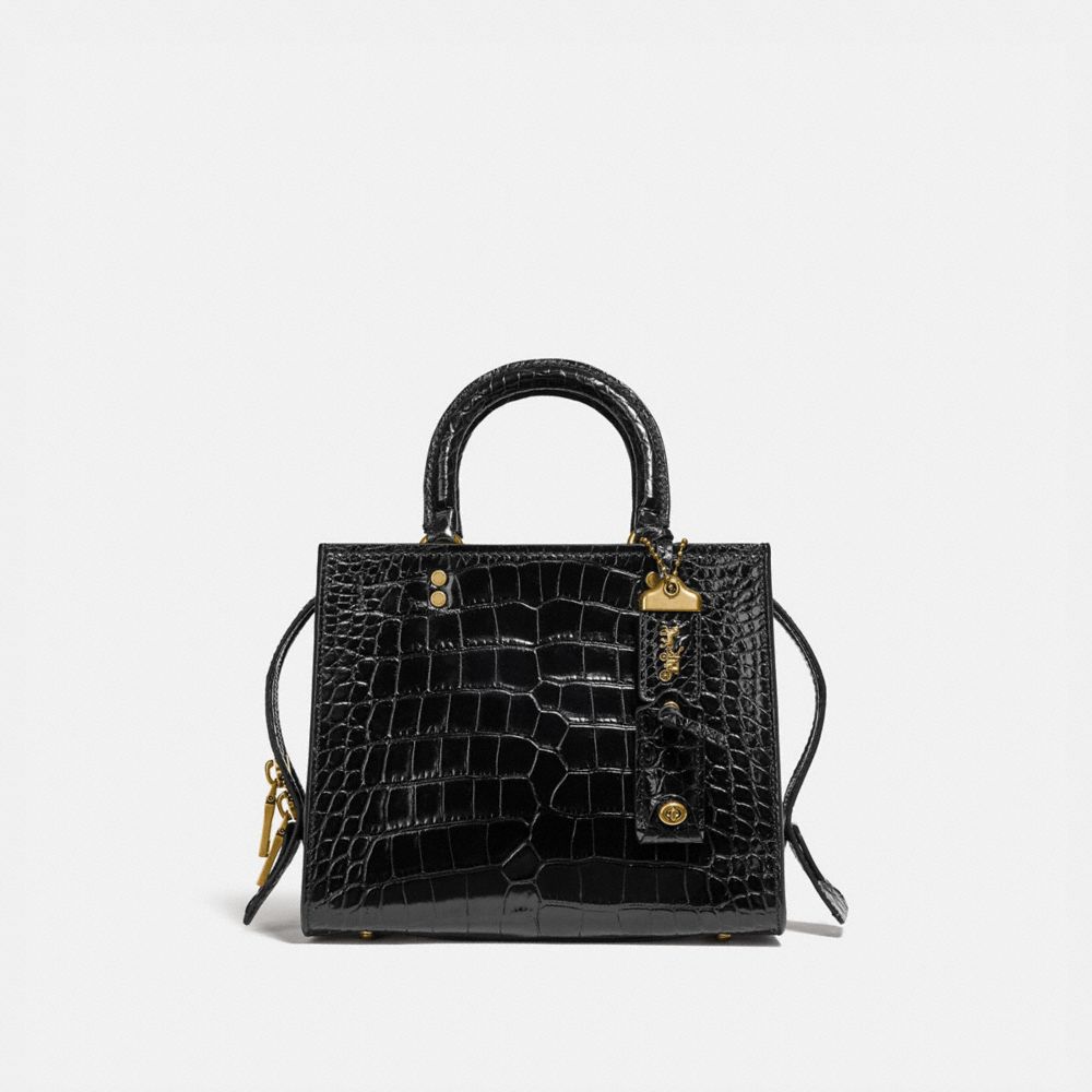 COACH®,ROGUE BAG 25 IN ALLIGATOR,Crocodile,Medium,Brass/Black,Front View