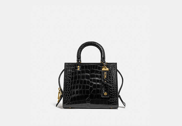 COACH®,ROGUE BAG 25 IN ALLIGATOR,Crocodile,Medium,Brass/Black,Front View