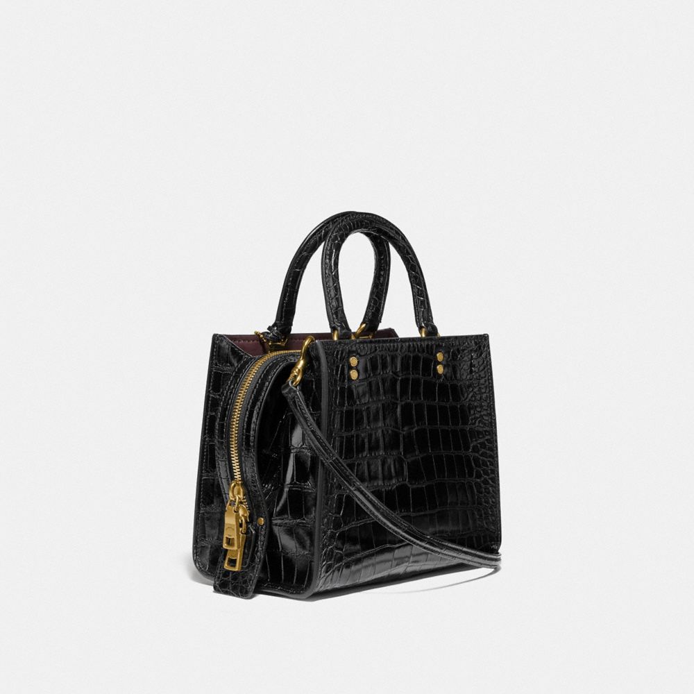 COACH®,ROGUE BAG 25 IN ALLIGATOR,Crocodile,Medium,Brass/Black,Angle View