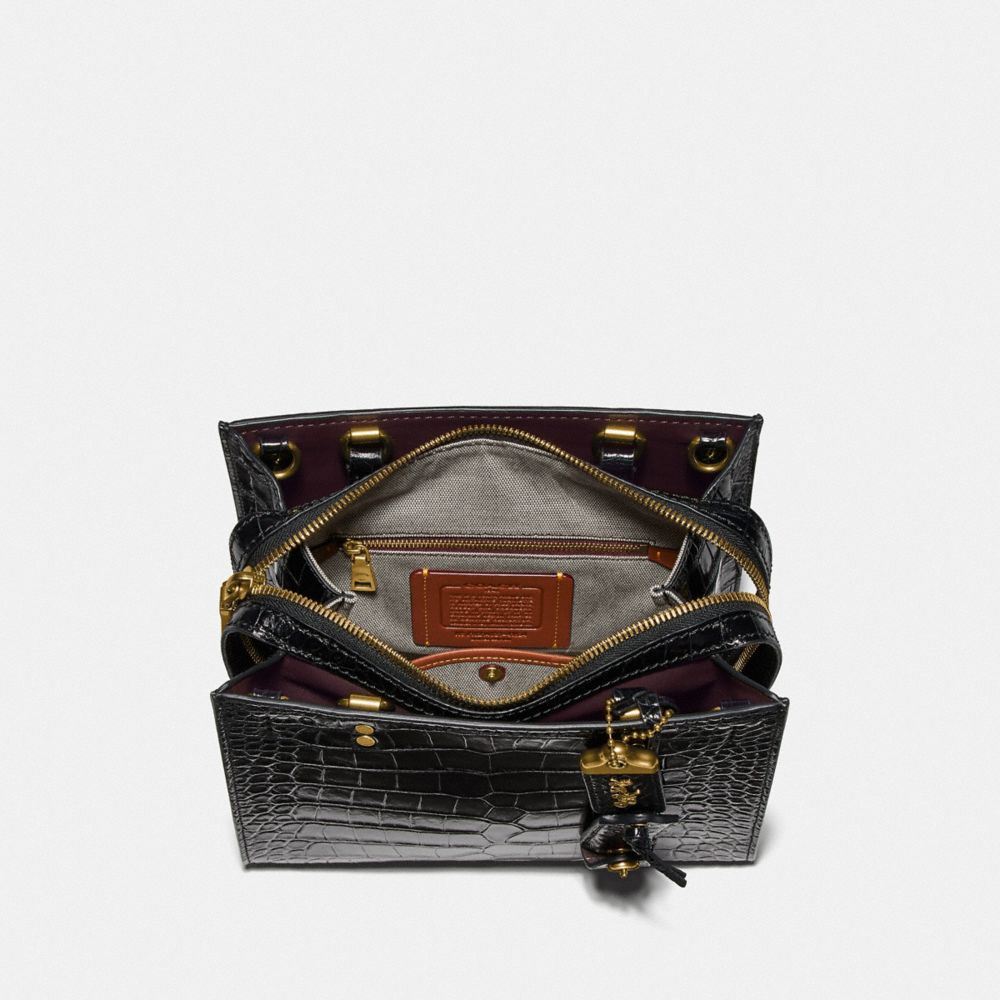 COACH®,Rogue Bag 25 In Alligator,Leather,Satchel,Logo,Metal,Day Party,Black,Inside View,Top View