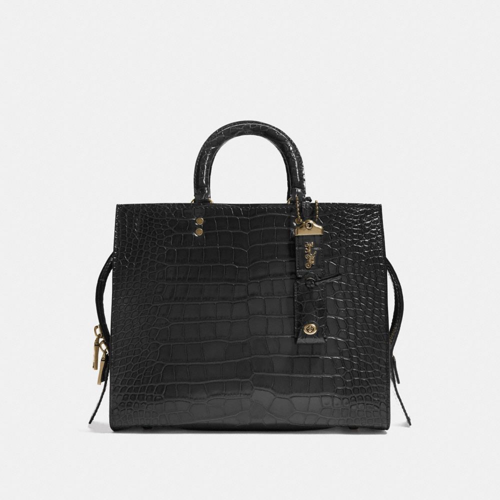 COACH®,ROGUE BAG IN ALLIGATOR,Crocodile,Large,Brass/Black,Front View