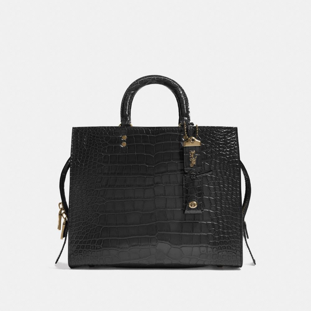 COACH®,ROGUE EN ALLIGATOR,Crocodile,Laiton/Noir,Front View