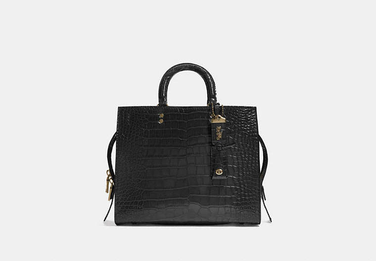 COACH®,ROGUE IN ALLIGATOR,Crocodile,Large,Brass/Black,Front View