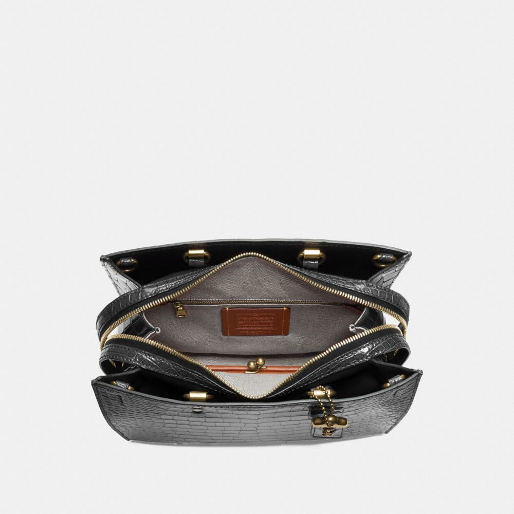 COACH®,Rogue Bag In Alligator,Leather,Satchel,Logo,Metal,Work,Black,Inside View,Top View