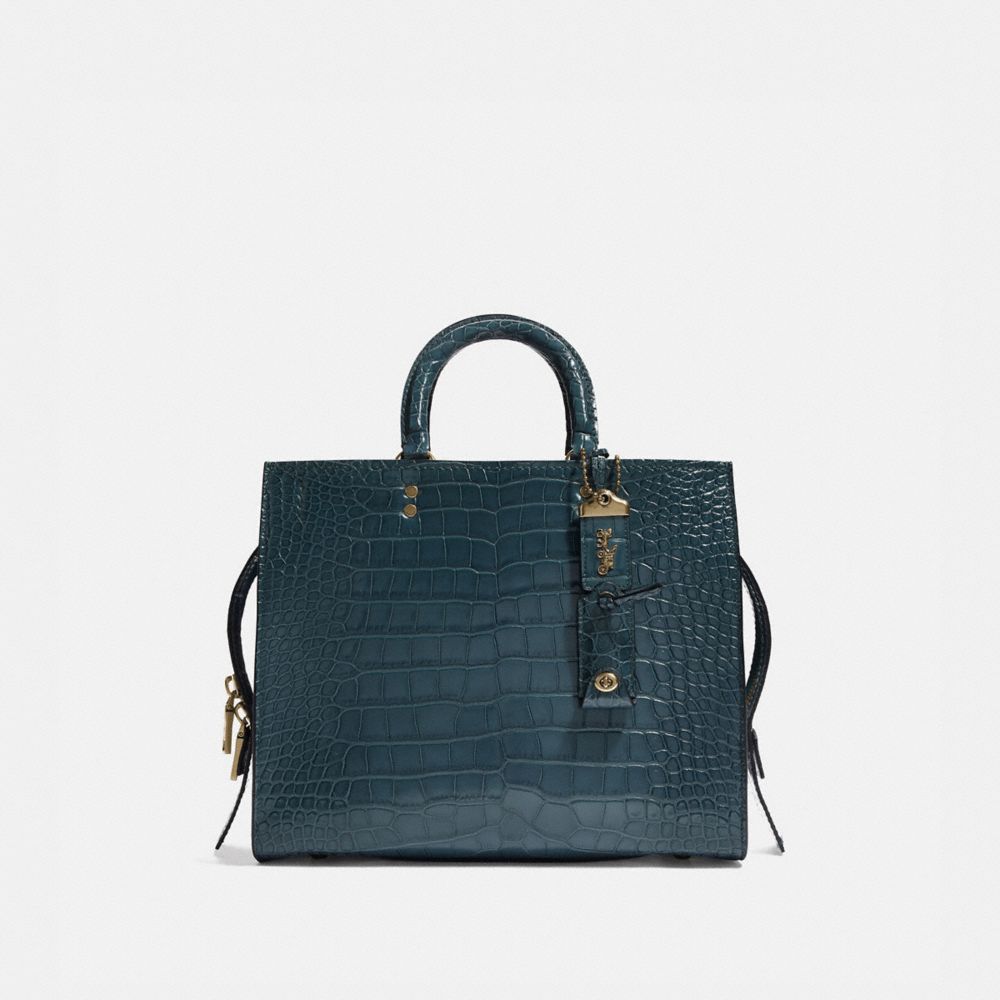 COACH®,ROGUE BAG IN ALLIGATOR,Crocodile,Large,Brass/Blue,Front View