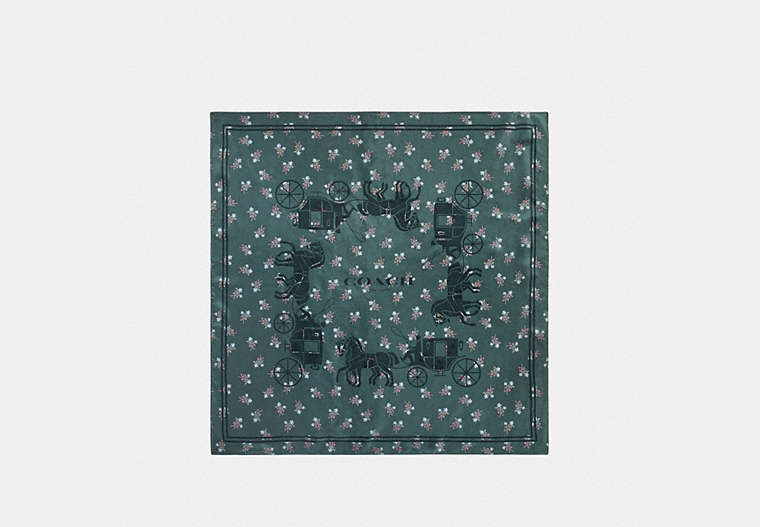 COACH®,HORSE AND CARRIAGE SILK SQUARE SCARF,Mixed Material,Dark Turquoise,Front View