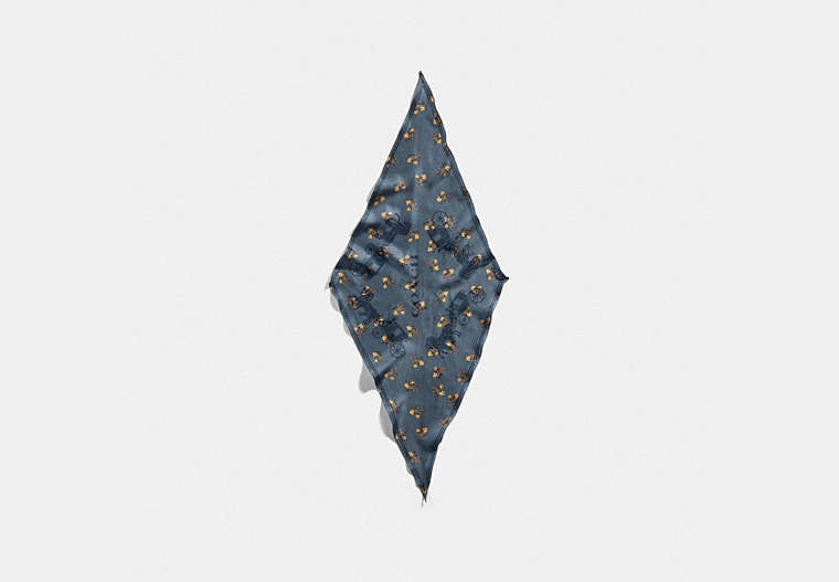 COACH®,HORSE AND CARRIAGE SILK DIAMOND SCARF,Denim,Front View