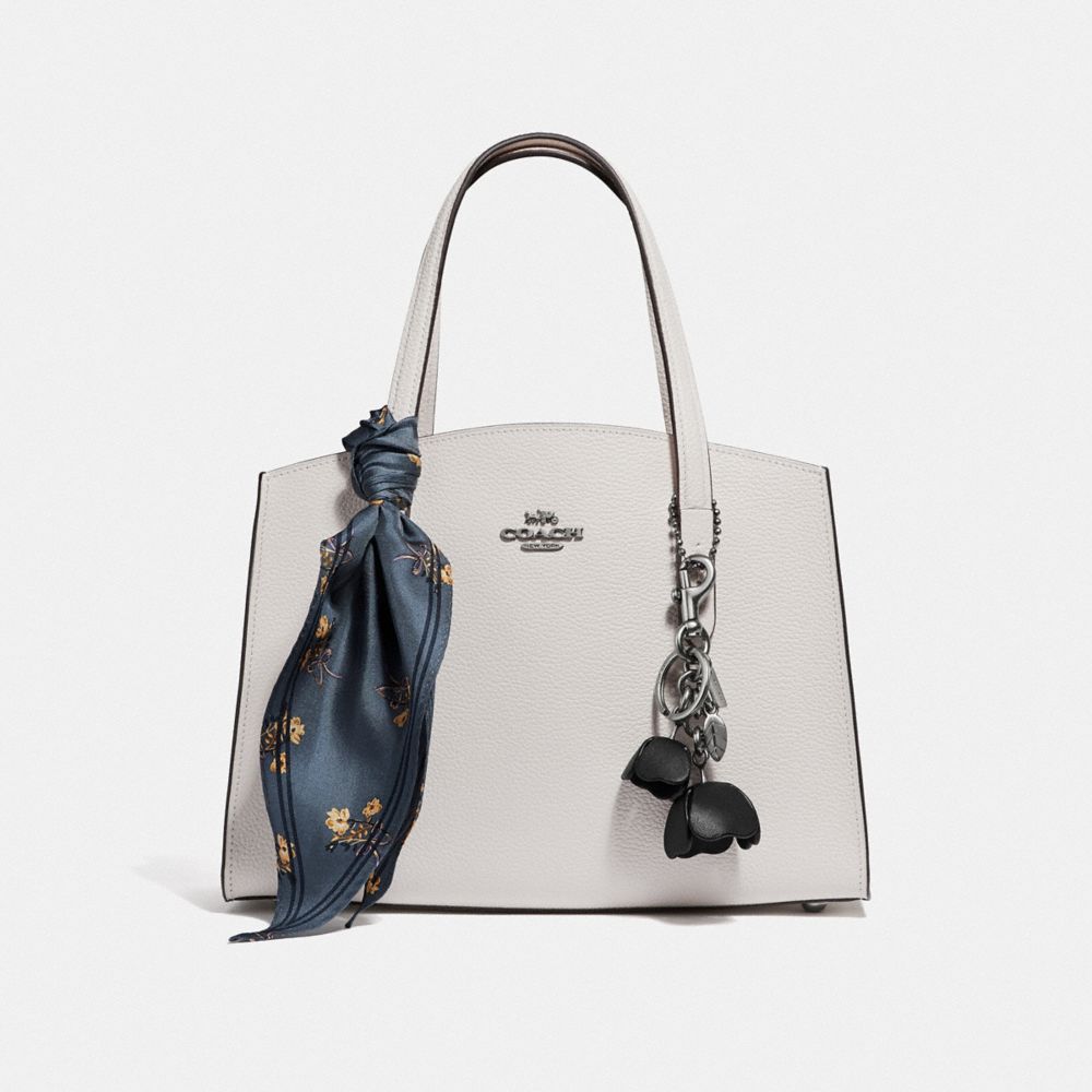 COACH®,Horse And Carriage Silk Diamond Scarf,,Angle View
