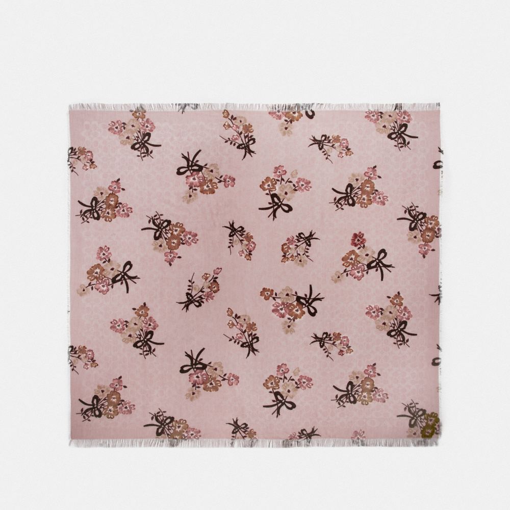 COACH®,SIGNATURE PAINTED FLORAL BOW PRINT OVERSIZED SQUARE SCARF,Silk,Blossom,Front View