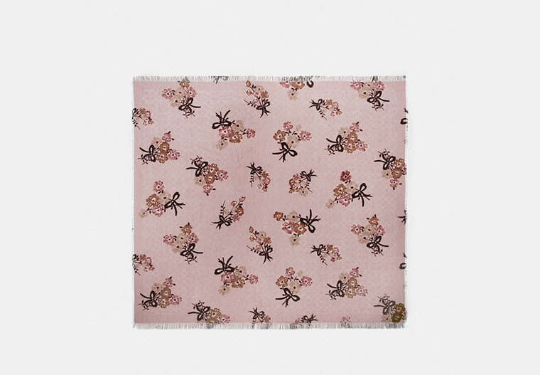 COACH®,SIGNATURE PAINTED FLORAL BOW PRINT OVERSIZED SQUARE SCARF,Silk,Blossom,Front View