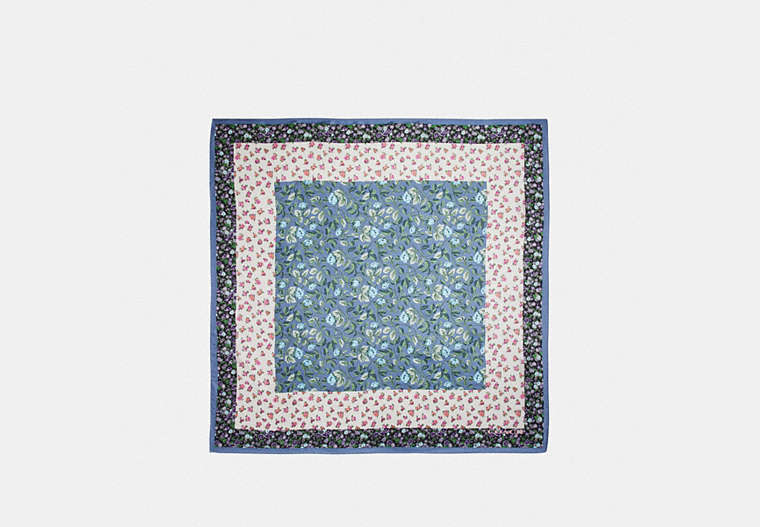 COACH®,SLEEPING ROSE PRINT SILK SQUARE SCARF,Silk,BLUE,Front View