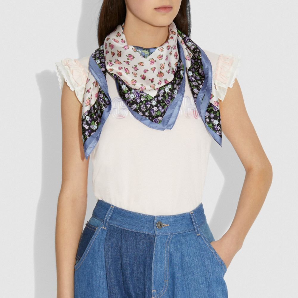 Sleeping Rose Print Silk Square Scarf