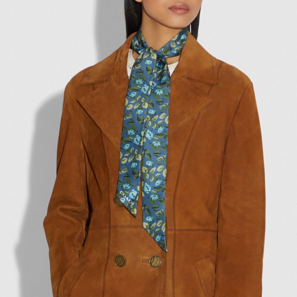 Sleeping Rose Print Silk Skinny Scarf