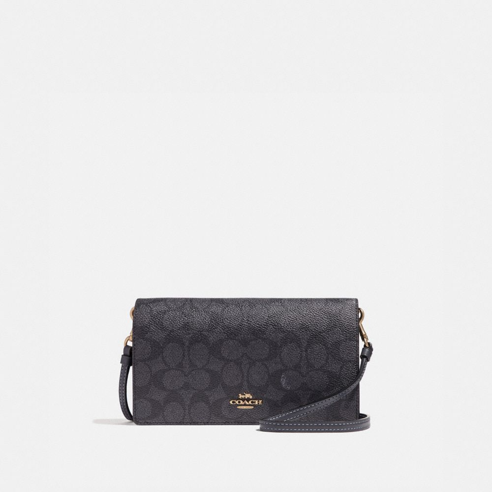 COACH®,HAYDEN FOLDOVER CROSSBODY CLUTCH IN COLORBLOCK SIGNATURE CANVAS,pvc,Mini,Charcoal/Midnight Navy/Gold,Front View