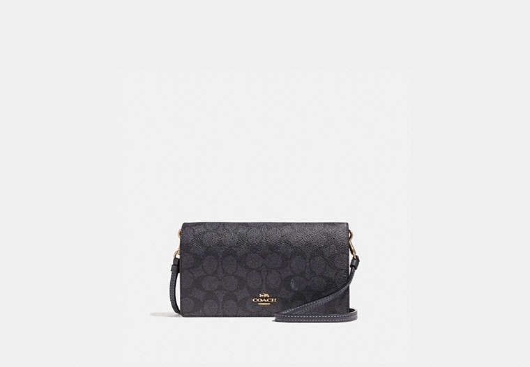 COACH®,HAYDEN FOLDOVER CROSSBODY CLUTCH IN COLORBLOCK SIGNATURE CANVAS,pvc,Mini,Charcoal/Midnight Navy/Gold,Front View