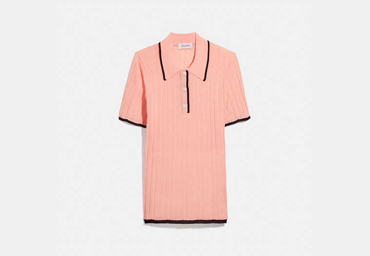 COACH®,POLO SWEATER,Mixed Material,Light Coral,Front View