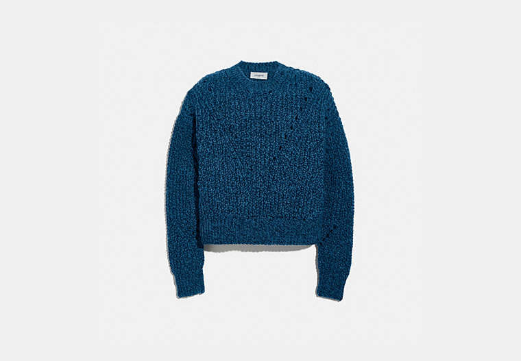 COACH®,OPEN KNIT SWEATER,Mixed Material,NAVY,Front View