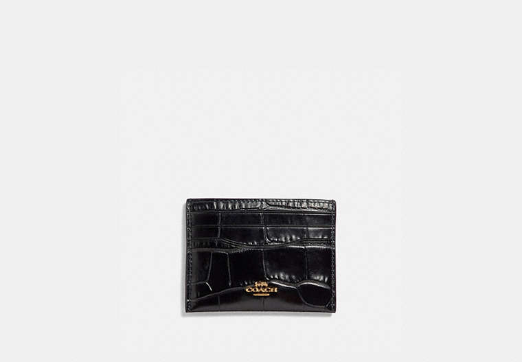 COACH®,CARD CASE,Leather,Gold/Midnight Navy,Front View