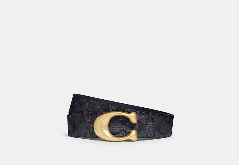 COACH®,C HARDWARE REVERSIBLE BELT, 32MM,pvc,Brass/Charcoal/Midnight Navy,Front View image number 0