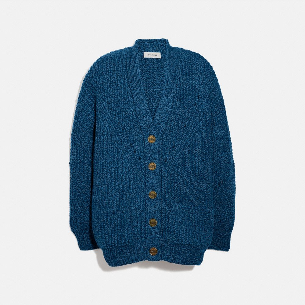 COACH®,OPEN KNIT CARDIGAN,Mixed Material,NAVY,Front View image number 0