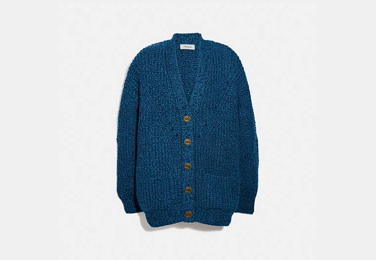 COACH®,OPEN KNIT CARDIGAN,Mixed Material,NAVY,Front View image number 0