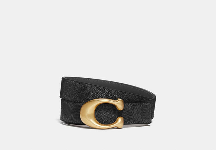 COACH®,C HARDWARE REVERSIBLE BELT, 25MM,pvc,Brass/Charcoal/Midnight Navy,Front View