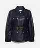 COACH®,LEATHER BELTED HERITAGE JACKET,Leather,Academy Blue,Front View