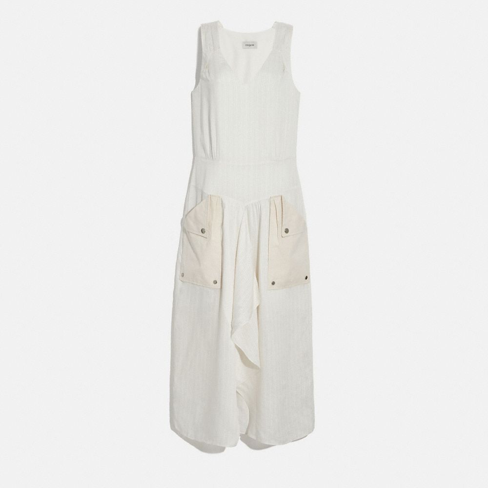 COACH®,SILK STRIPE LONG DRESS WITH SNAP POCKETS,cotton,Cream,Front View image number 0