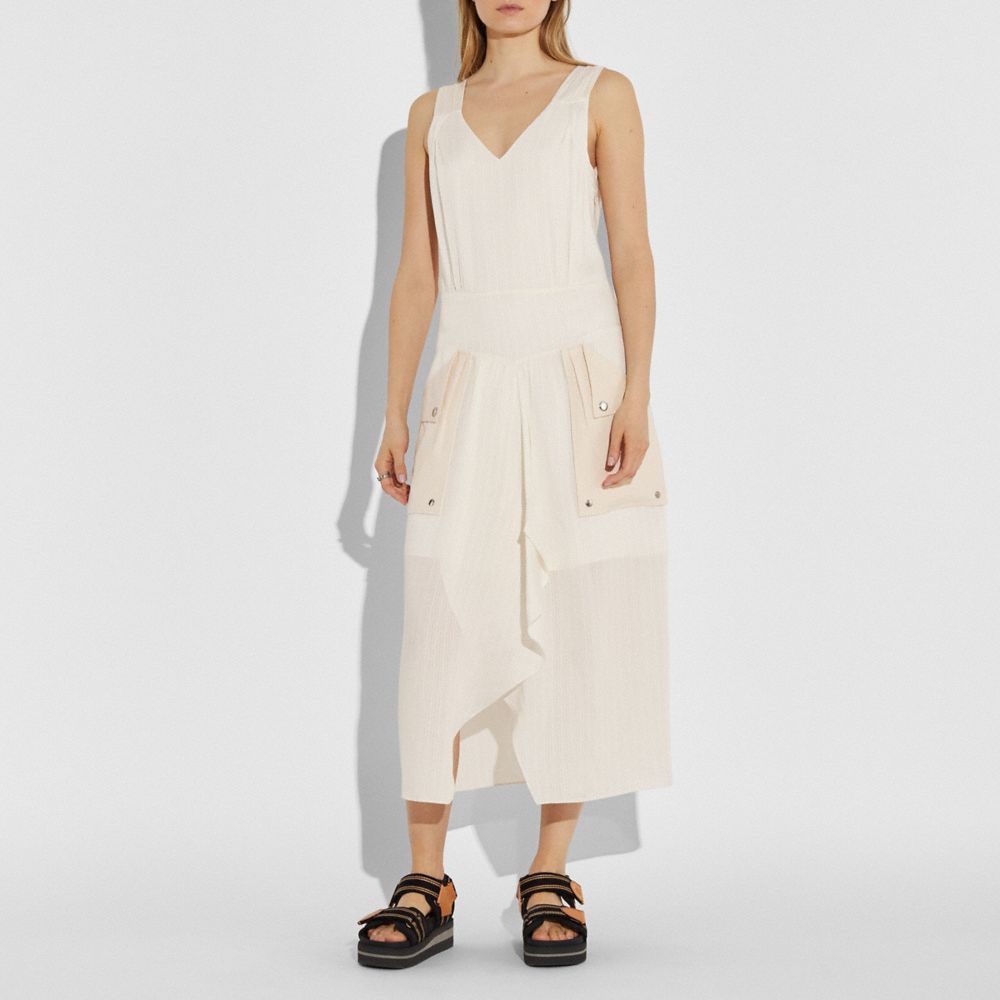 COACH®,Silk Stripe Long Dress With Snap Pockets,,Scale View