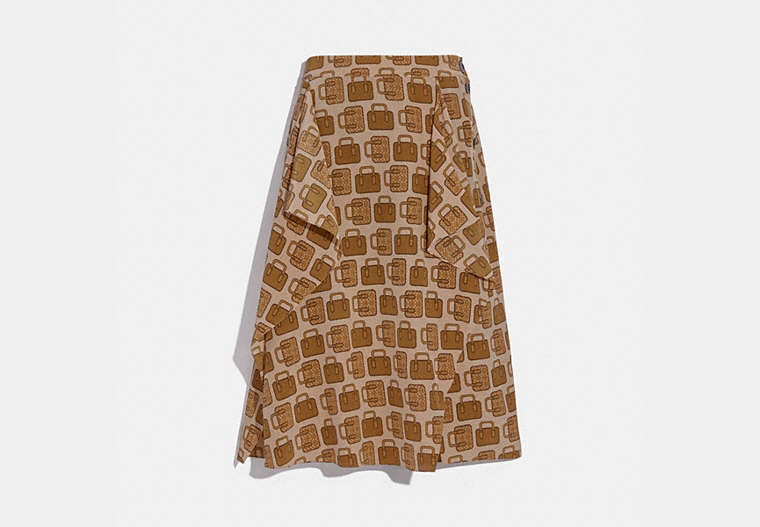 Bag Print Draped Midi Skirt