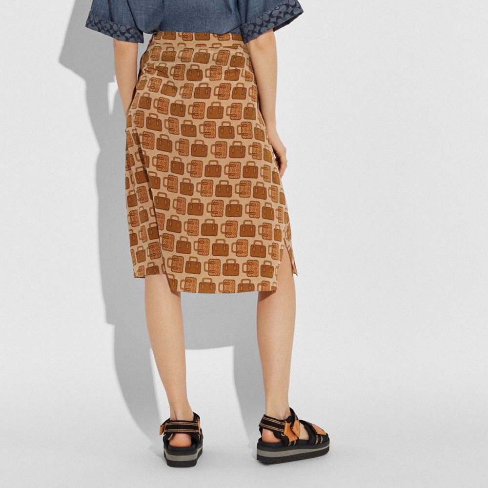 Bag Print Draped Midi Skirt
