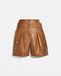 COACH®,LEATHER BELTED SHORTS,Leather,Penny,Front View