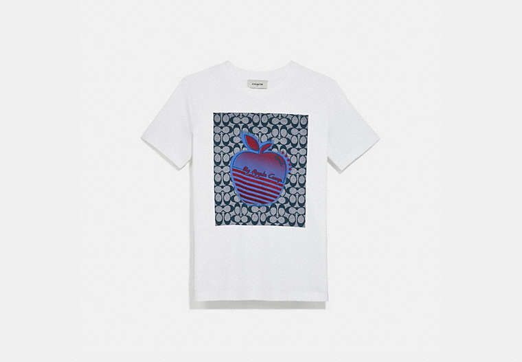 COACH®,APPLE GRAPHIC CAMP T-SHIRT,cotton,White,Front View
