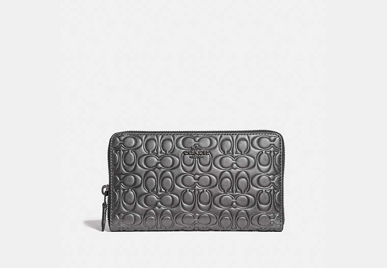 COACH®,CONTINENTAL WALLET IN SIGNATURE LEATHER,Leather,Gunmetal/Metallic Graphite,Front View