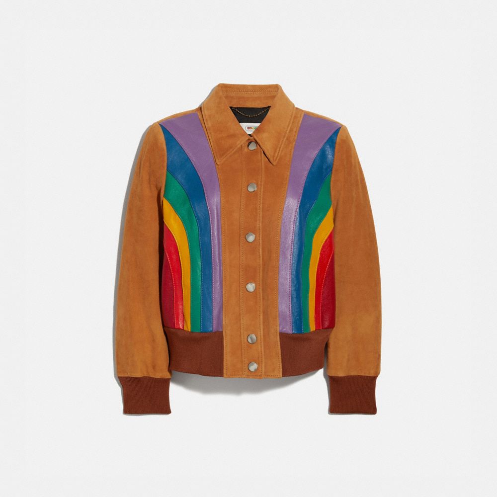 COACH®,RAINBOW BLOUSON JACKET,Suede,Canyon,Front View image number 0