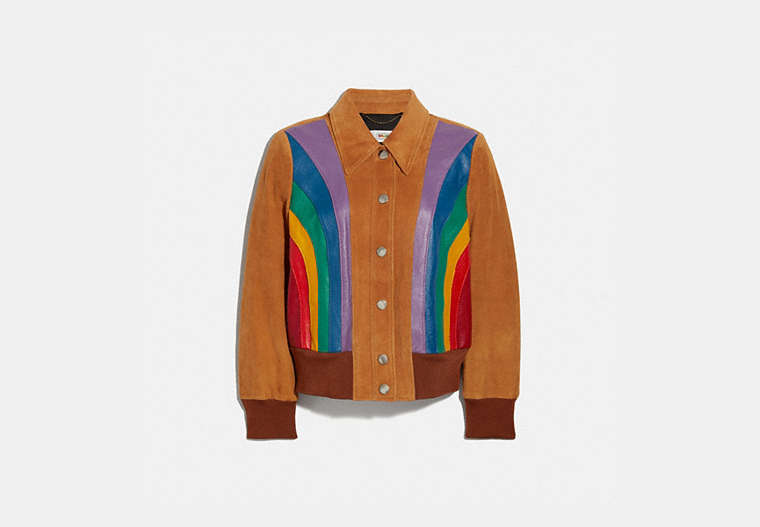 COACH®,RAINBOW BLOUSON JACKET,Suede,Canyon,Front View