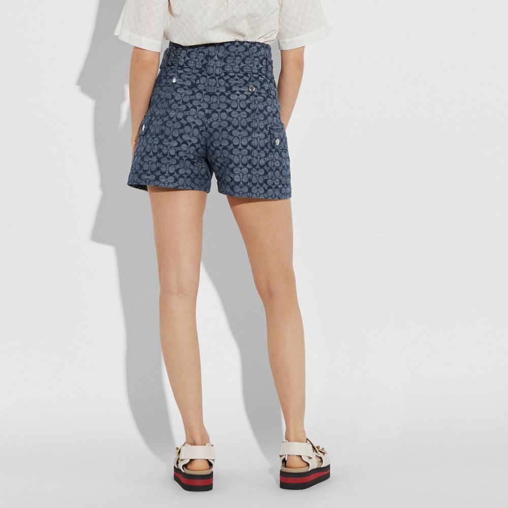 COACH®,SIGNATURE BELTED SHORTS,Denim,CHAMBRAY,Scale View