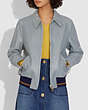 COACH®,LEATHER BLOUSON JACKET WITH RIB,Leather,BLUE,Scale View