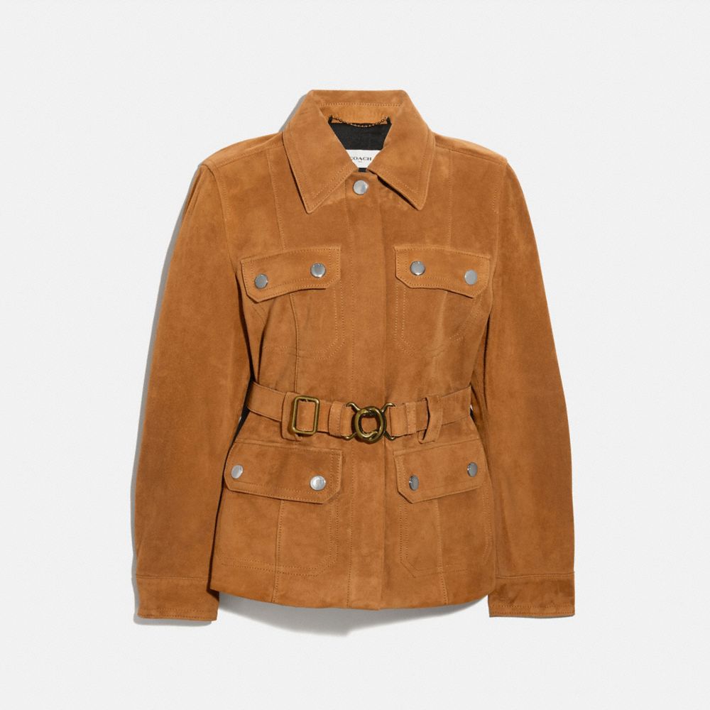 COACH®,SUEDE BELTED HERITAGE JACKET,Leather,Penny,Front View